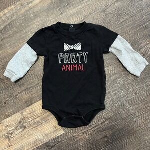 Koala Baby Party Animal Bodysuit‎ Long Sleeve Black Gray 9-12 Months